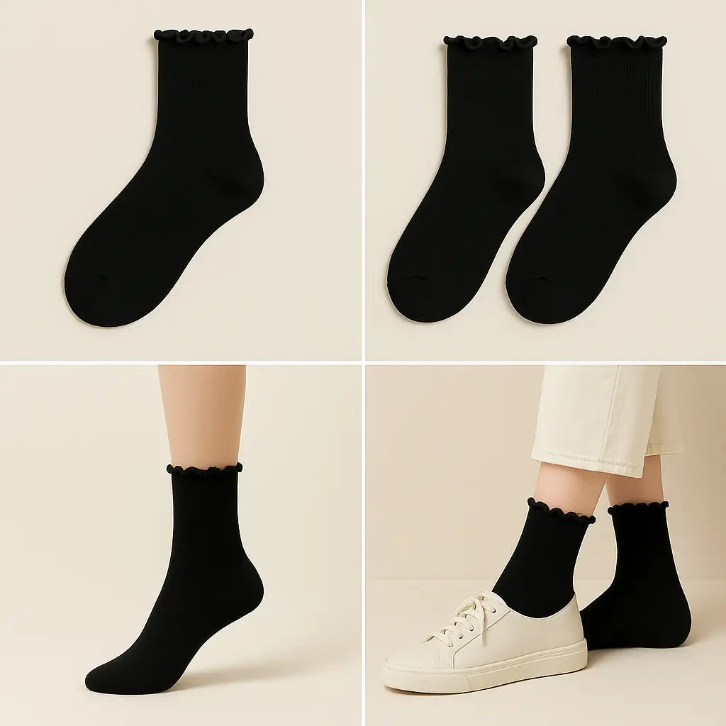 Chaussettes femmes Dentelles noir coton mi-mollet galerie produit