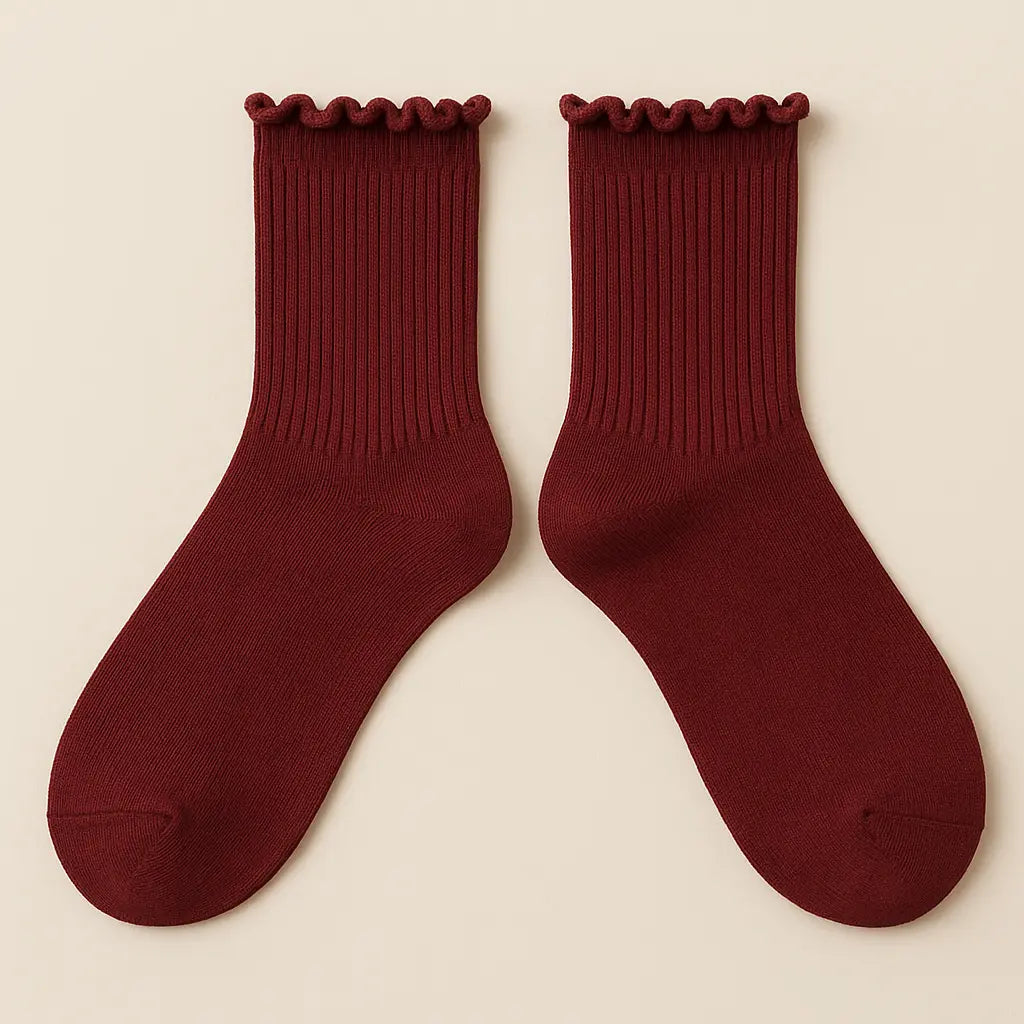 Chaussettes femmes Dentelles mollet coton rouge bordeaux paire