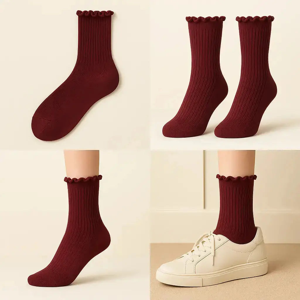 Chaussettes femmes Dentelles mollet coton rouge bordeaux galerie produit