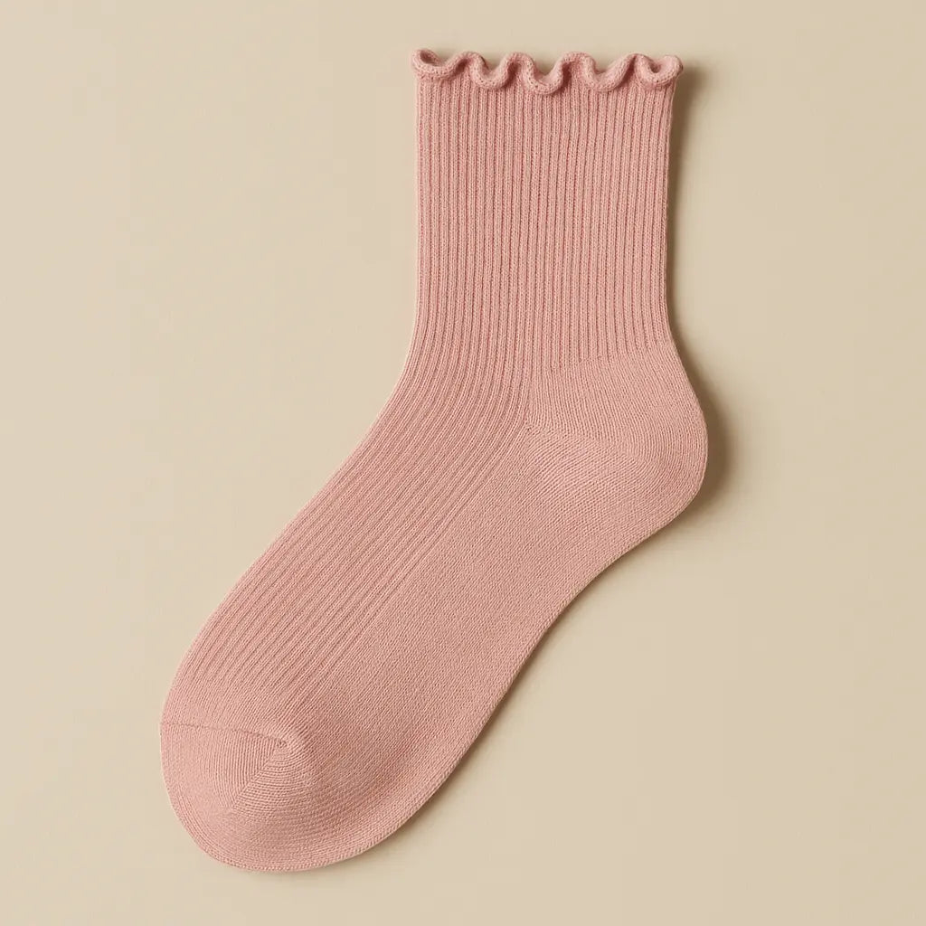 Chaussettes femmes Dentelles mollet coton rose clair vue à plat