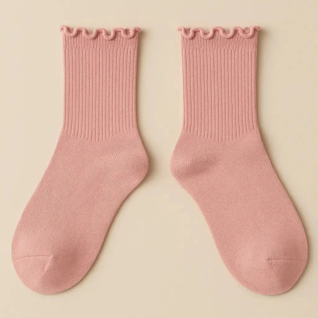 Chaussettes femmes Dentelles mollet coton rose clair paire