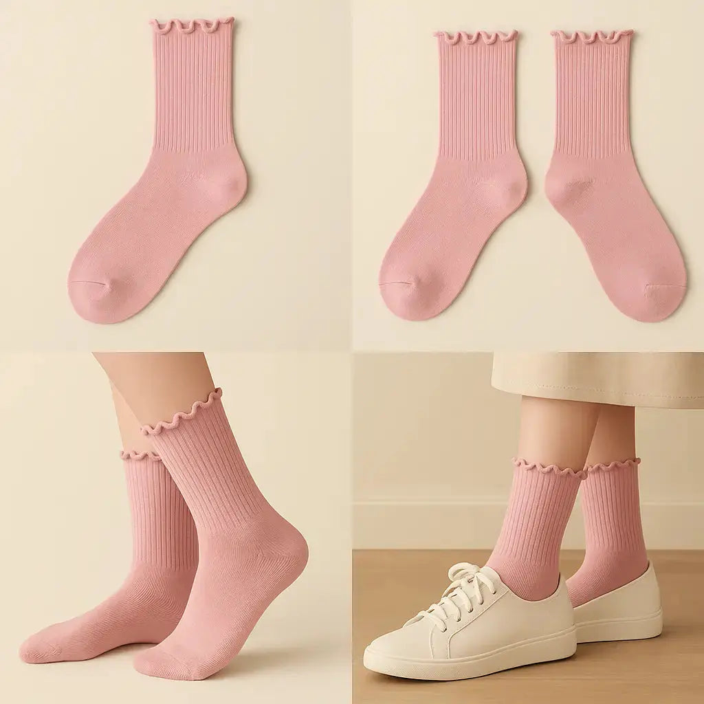 Chaussettes femmes Dentelles mollet coton rose clair galerie produit