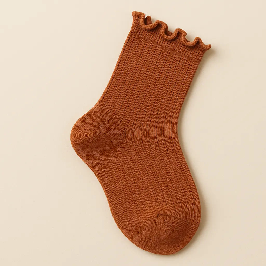 Chaussettes femmes dentelles mollet coton terracotta vue à plat
