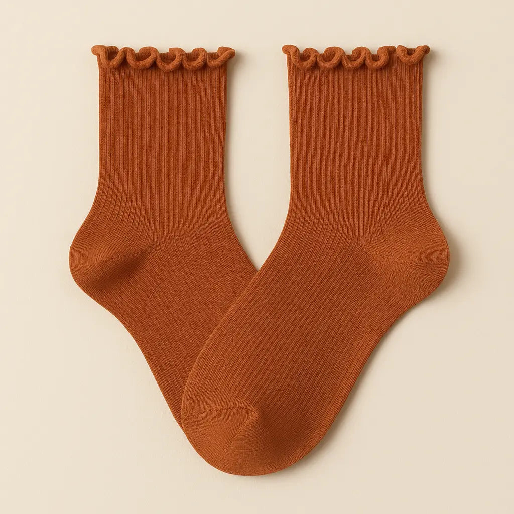 Chaussettes femmes dentelles mollet coton terracotta paire