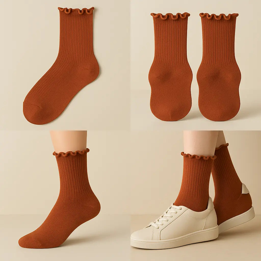 Chaussettes femmes dentelles mollet coton terracotta galerie produit