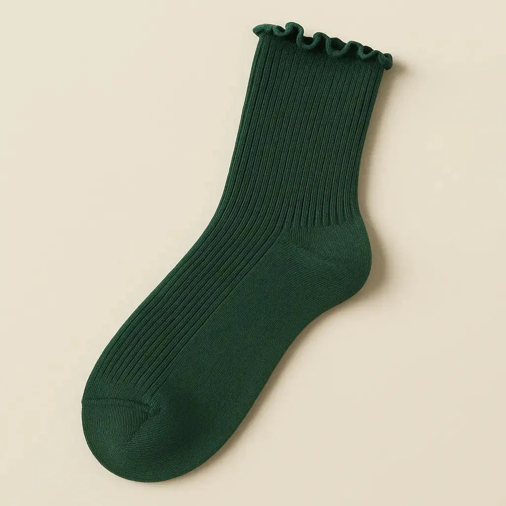 Chaussettes femmes Dentelles mollet coton vert foncé vue à plat