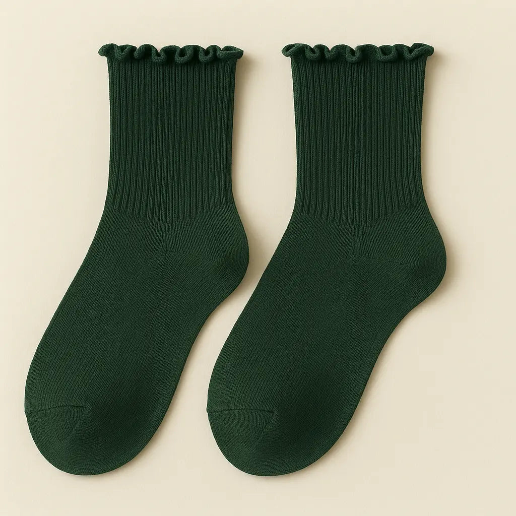 Chaussettes femmes Dentelles mollet coton vert foncé paire