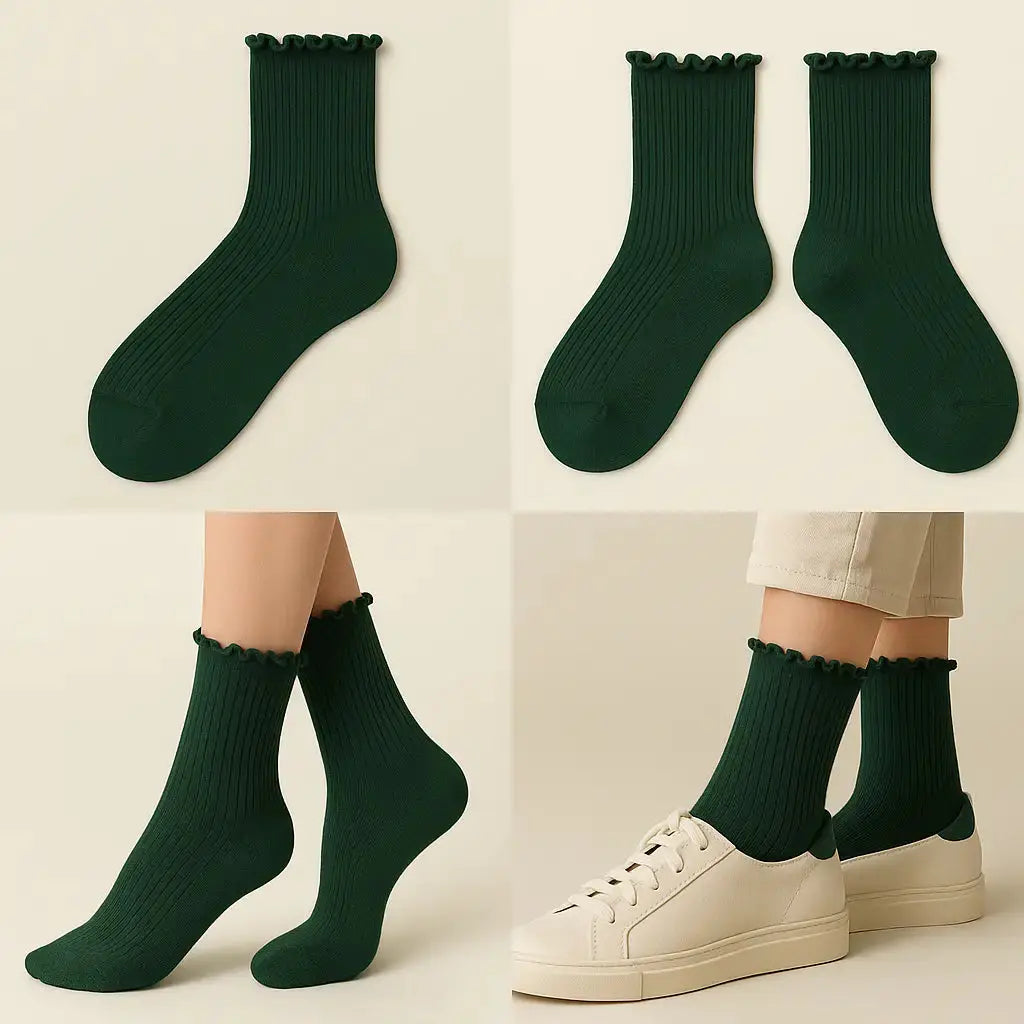 Chaussettes femmes Dentelles mollet coton vert foncé galerie produit