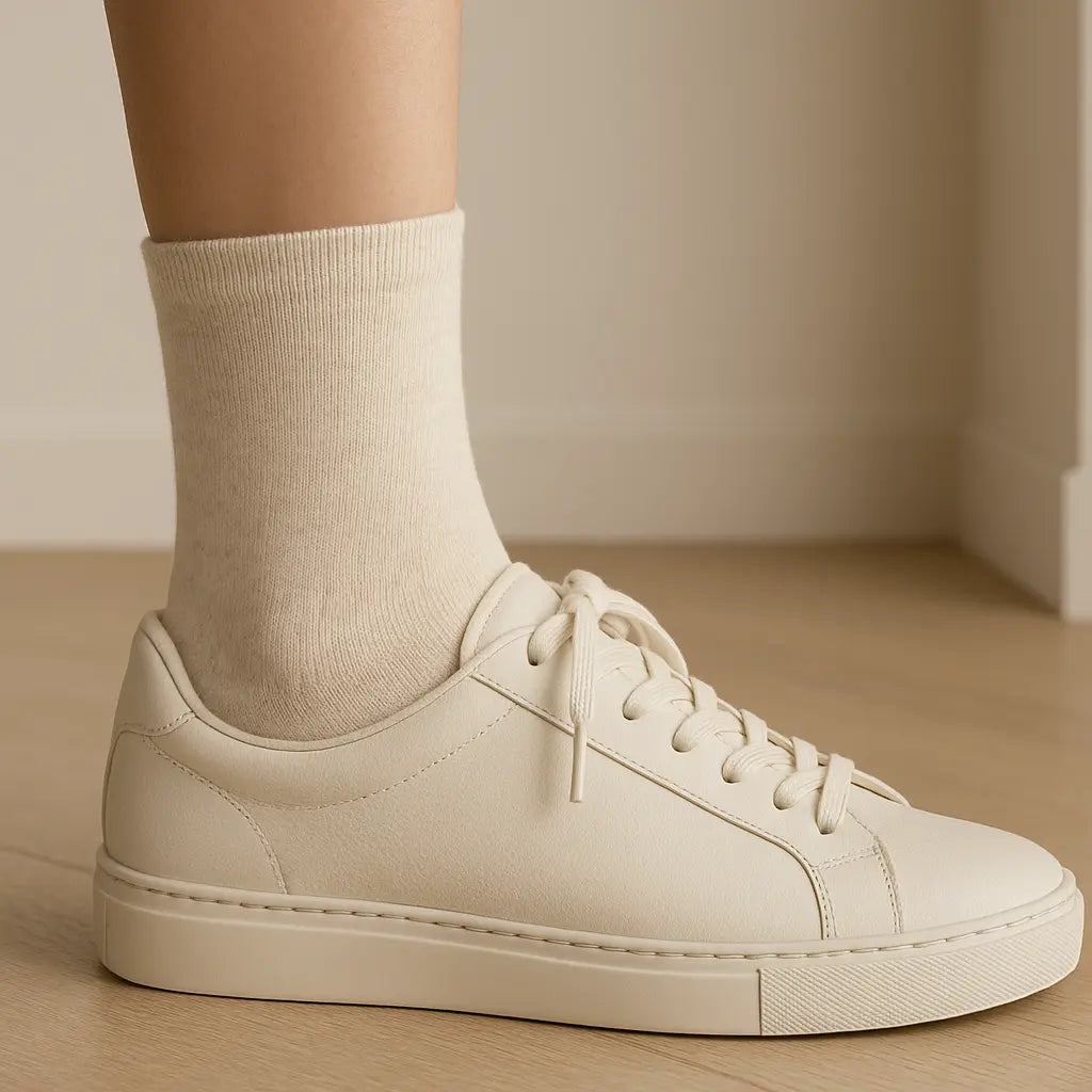 Chaussettes femmes Essential mollet coton beige avec chaussures