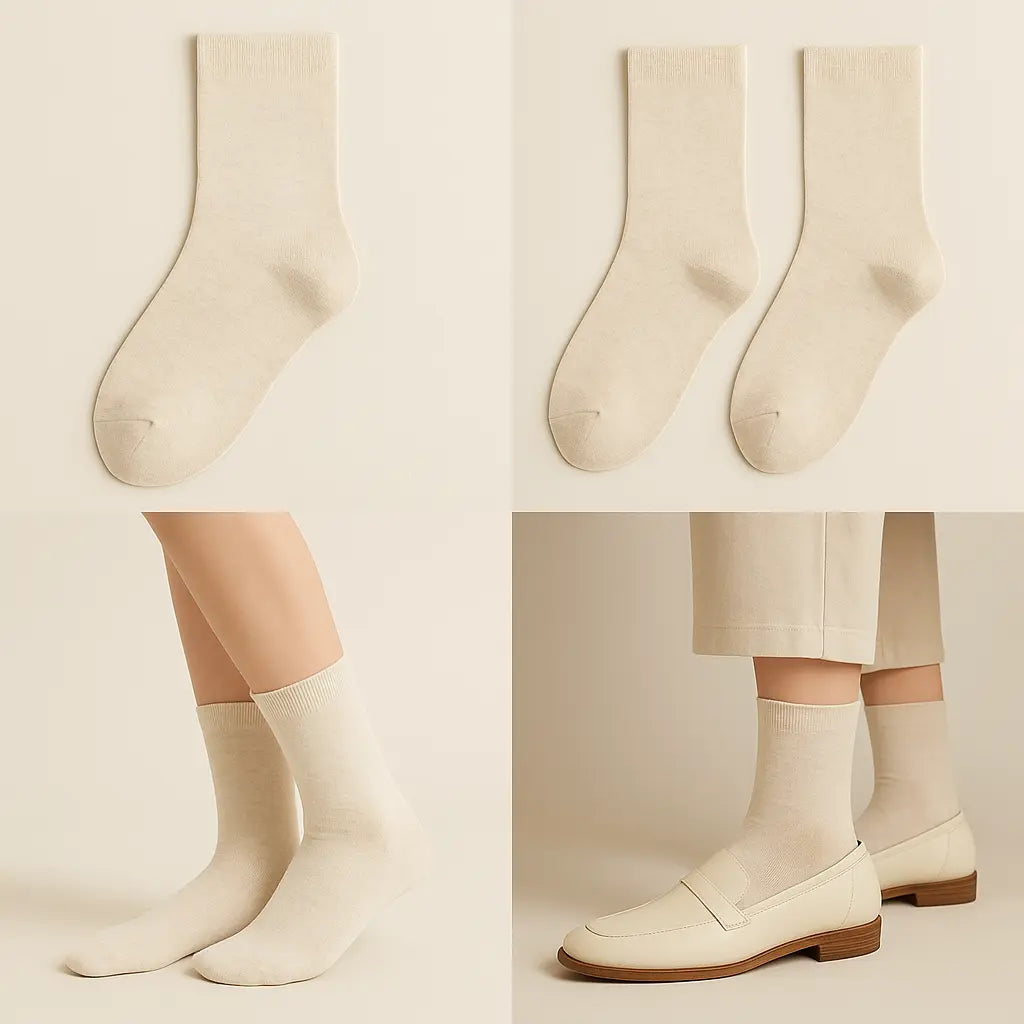 Chaussettes femmes Essential mollet coton beige galerie produit