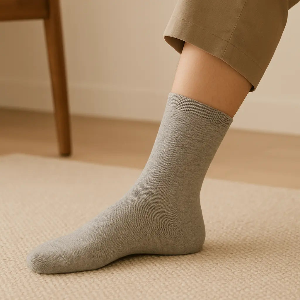 Chaussettes femmes Essential mollet coton gris clair en situation