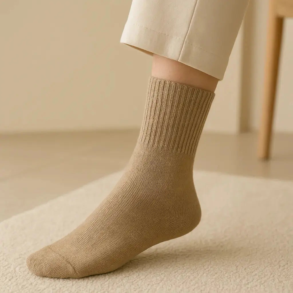 Chaussettes Femmes Essential Mollet Coton Beige en situation