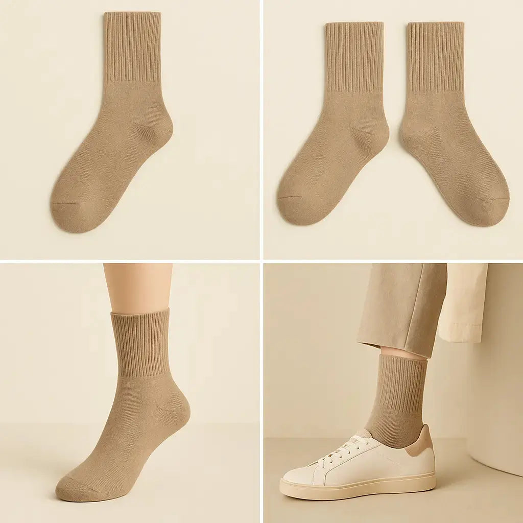 Chaussettes Femmes Essential Mollet Coton Beige galerie produit