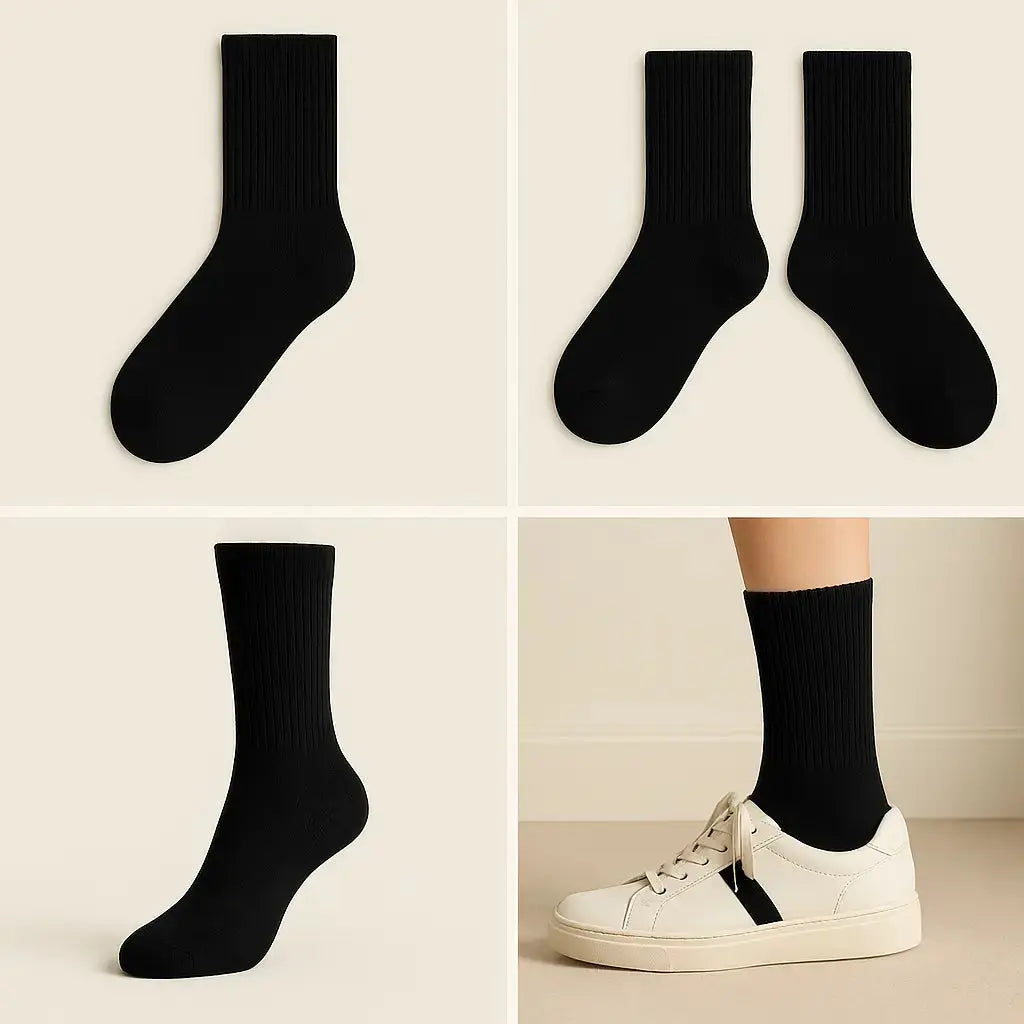 Chaussettes femmes Essential mollet coton noir galerie produit