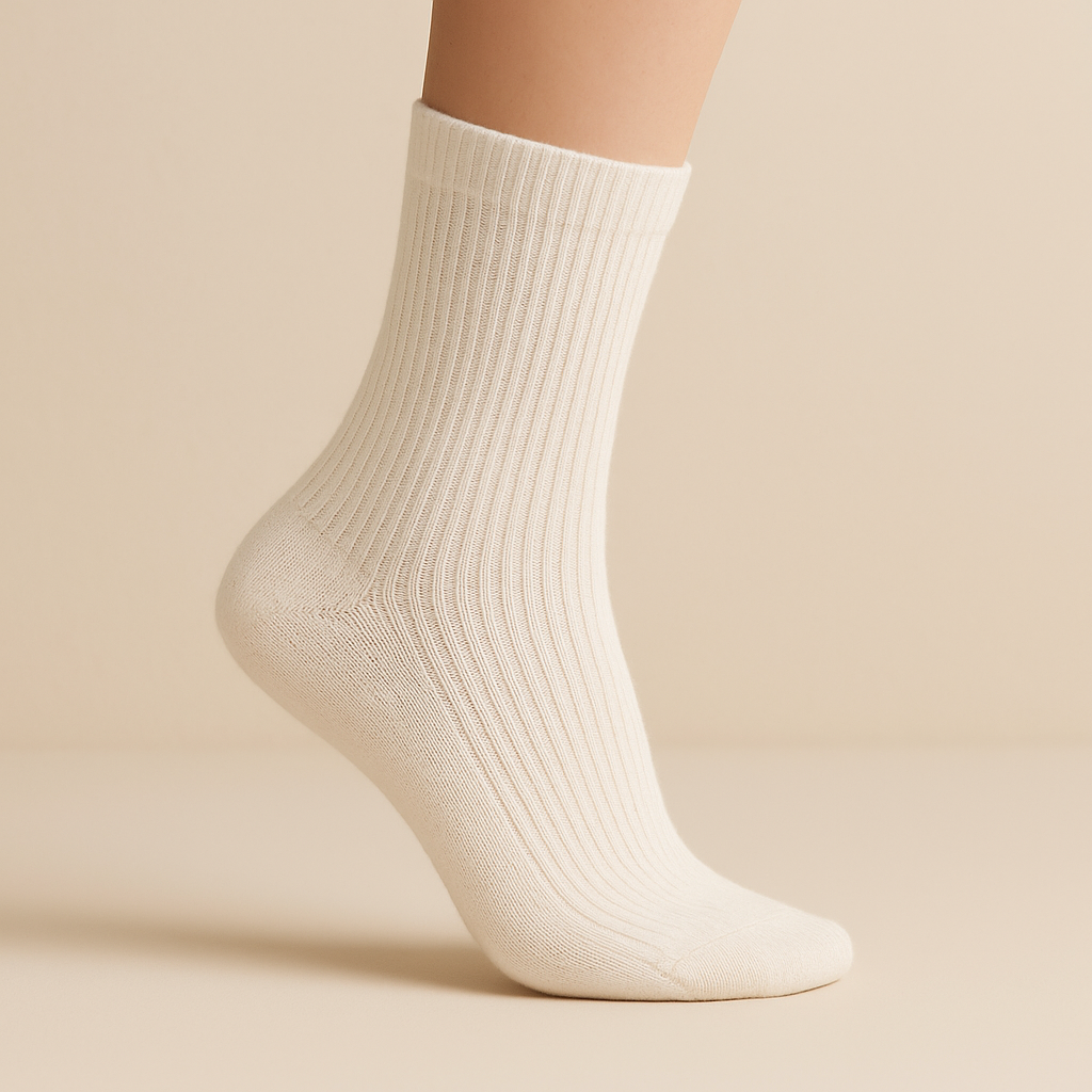 Chaussettes Femme Essential Mollet Coton Avoine sur pied mannequin
