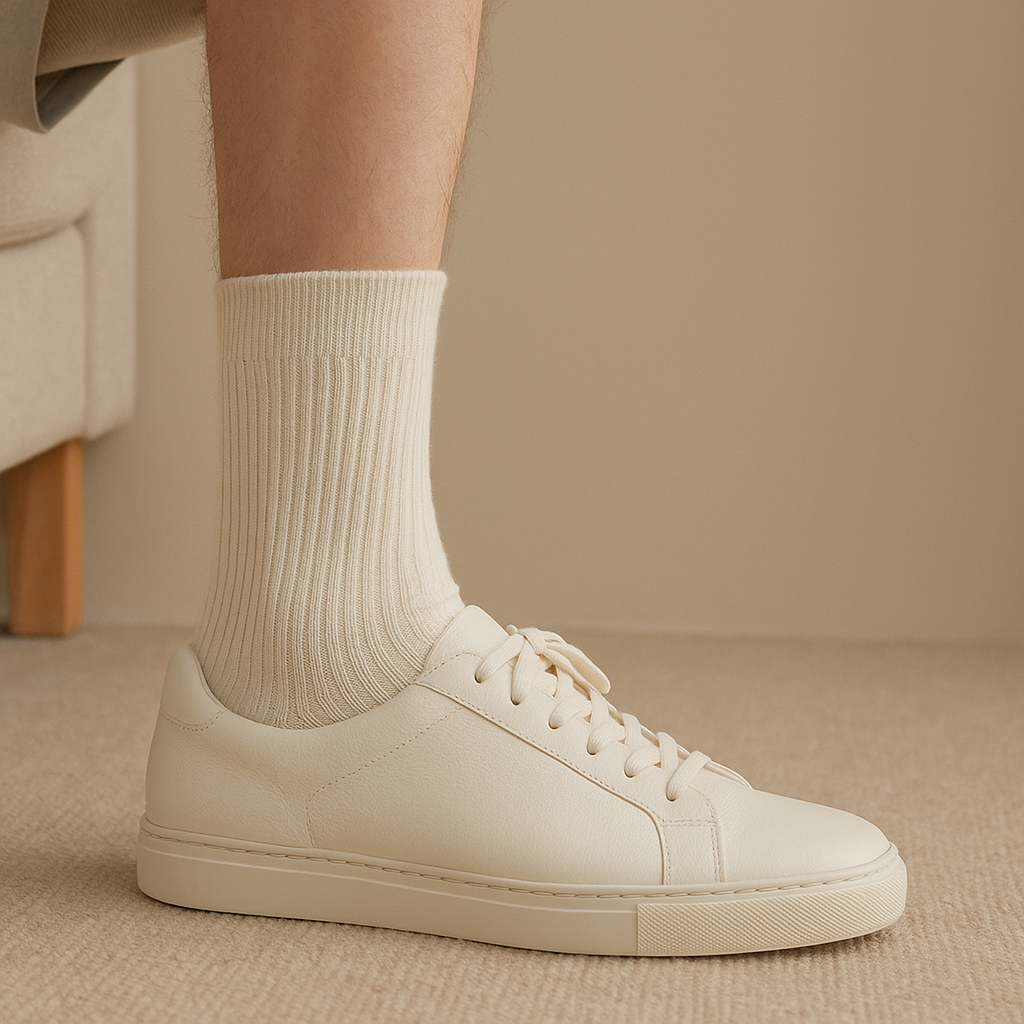 Chaussettes Femme Essential Mollet Coton Avoine en situation