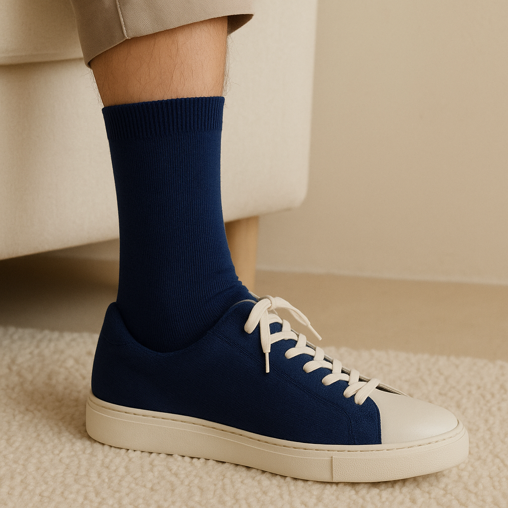 Chaussettes Femmes Essential Mollet Coton Bleu Marine en situation