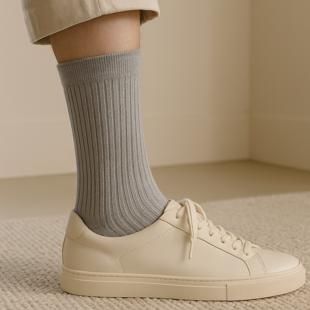 Chaussettes femmes Essential mollet coton gris clair en situation