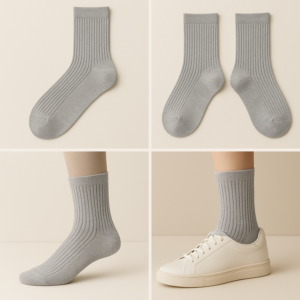 Chaussettes femmes Essential mollet coton gris clair galerie produit