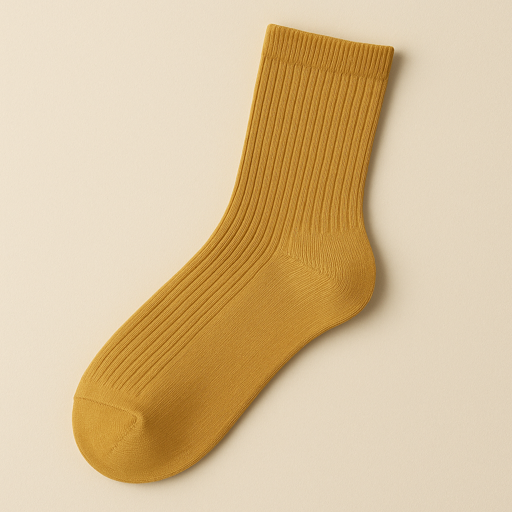 Chaussettes femmes Essential mollet en coton jaune moutarde vue à plat