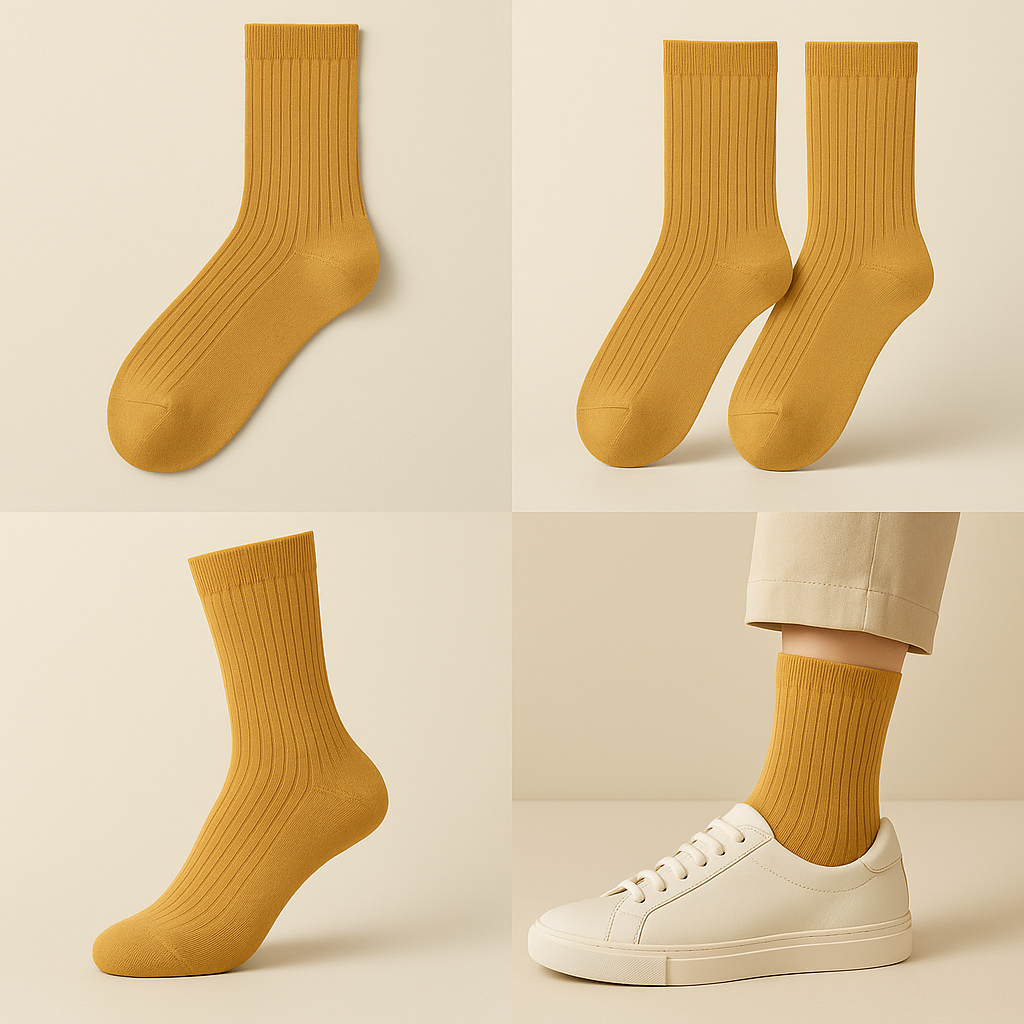 Chaussettes femmes Essential mollet en coton jaune moutarde galerie produit