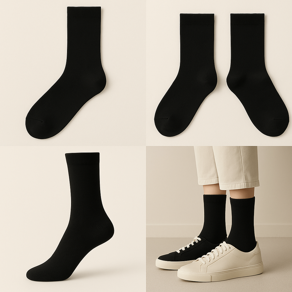 Chaussettes femmes Essential mollet coton noir galerie produit