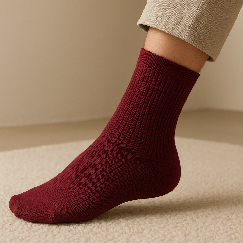 Chaussettes femmes Essential mollet coton rouge bordeaux en situation