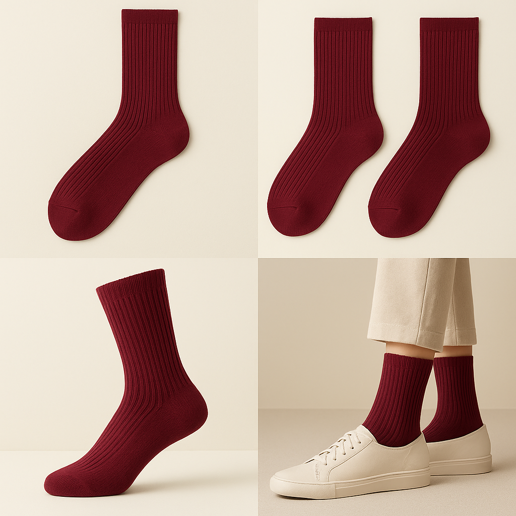 Chaussettes femmes Essential mollet coton rouge bordeaux galerie produit