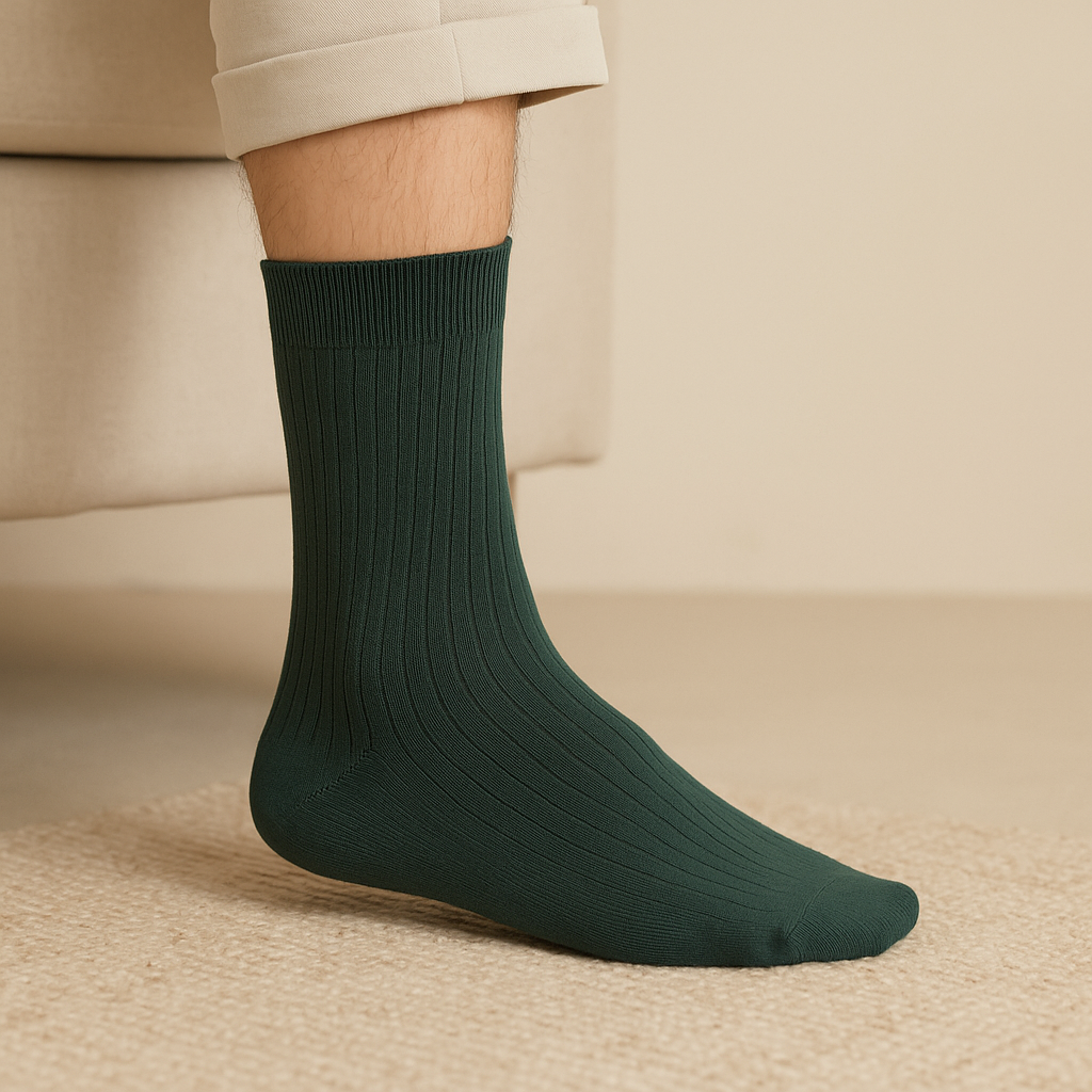 Chaussettes femmes Essential mollet coton vert foncé en situation
