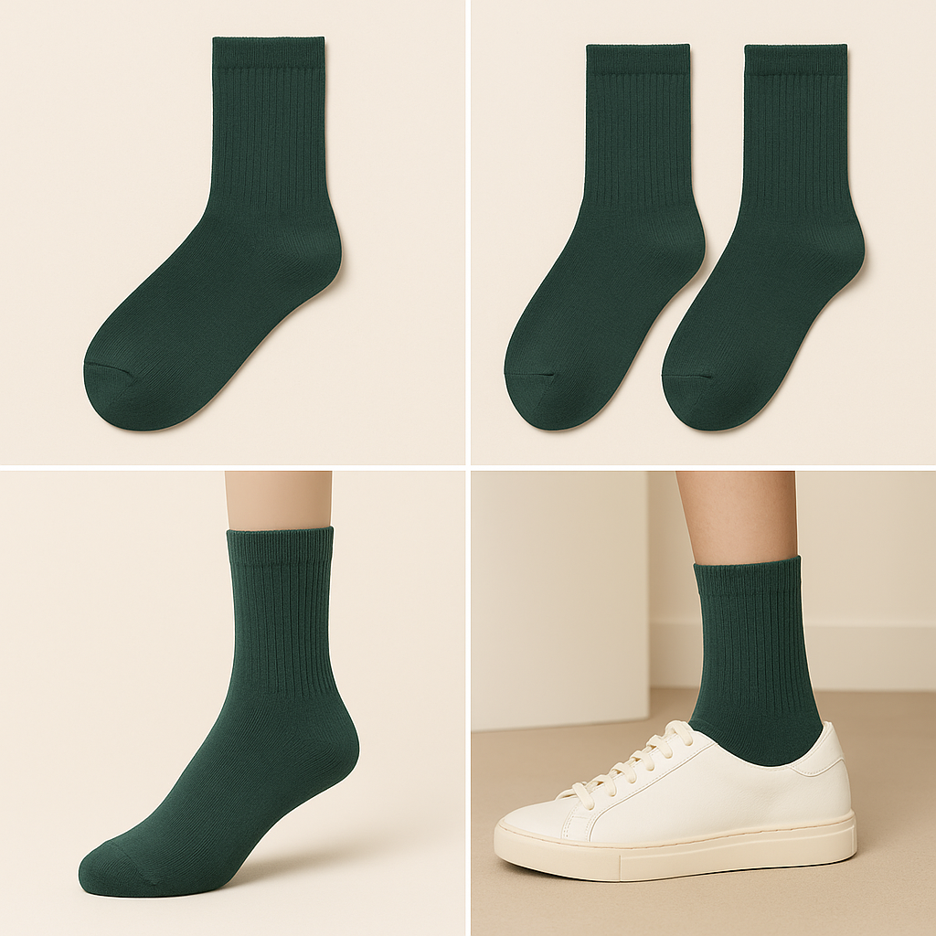 Chaussettes femmes Essential mollet coton vert foncé galerie produit
