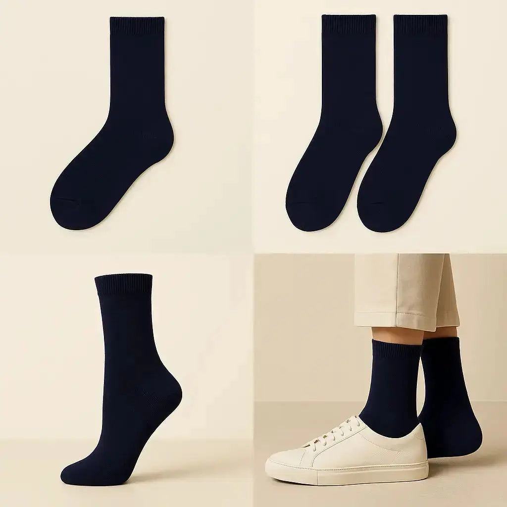 Chaussettes femmes Essential mollet coton bleu marine galerie produit