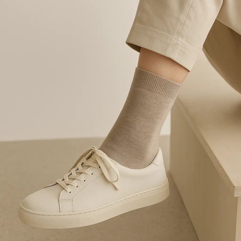 Chaussettes femmes Essential mollet en coton Brun Cendré en situation
