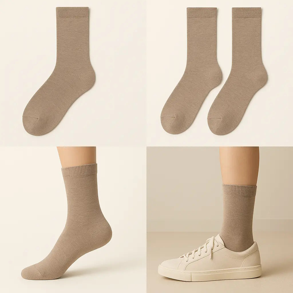 Chaussettes femmes Essential mollet en coton Brun Cendré galerie produit