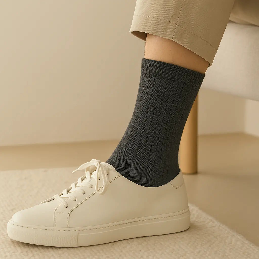 Chaussettes femmes Essential mollet coton gris foncé en situation