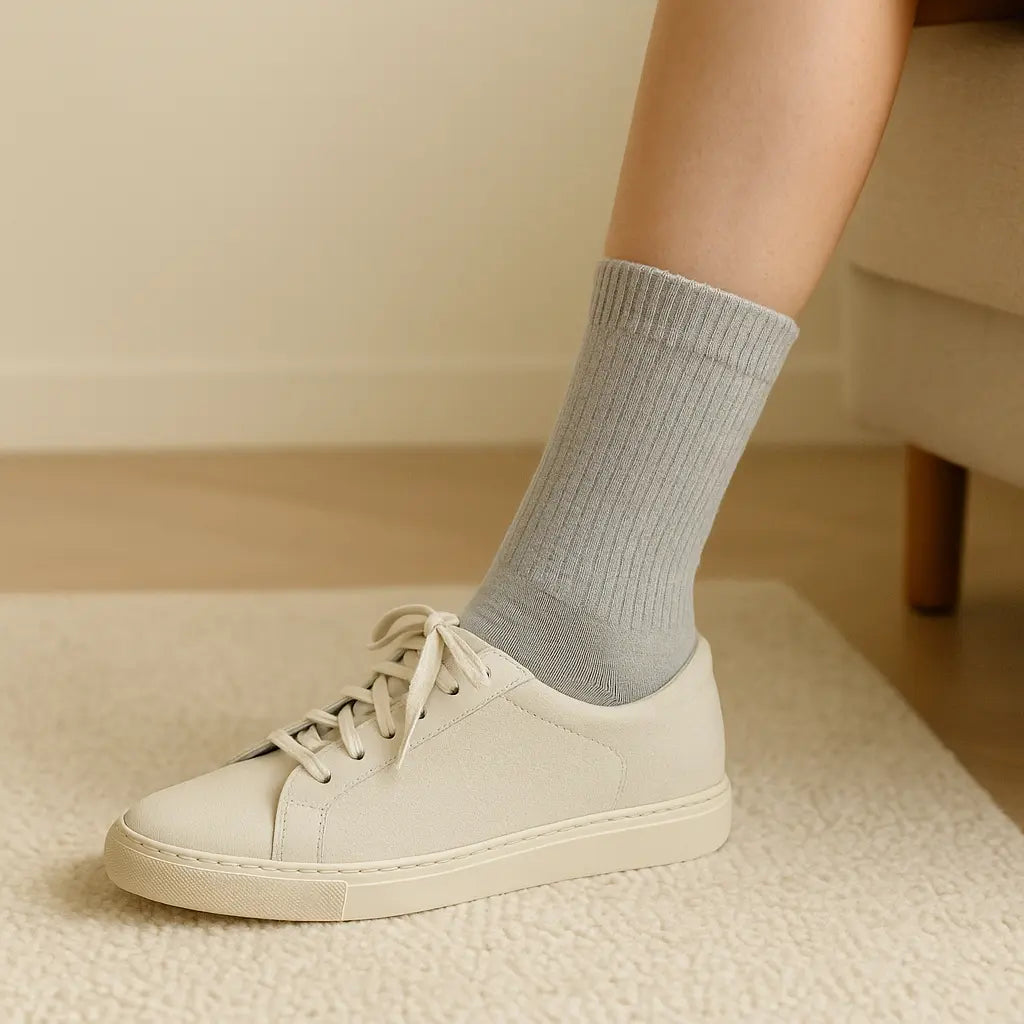 Chaussettes femmes Essential mollet coton gris clair en situation