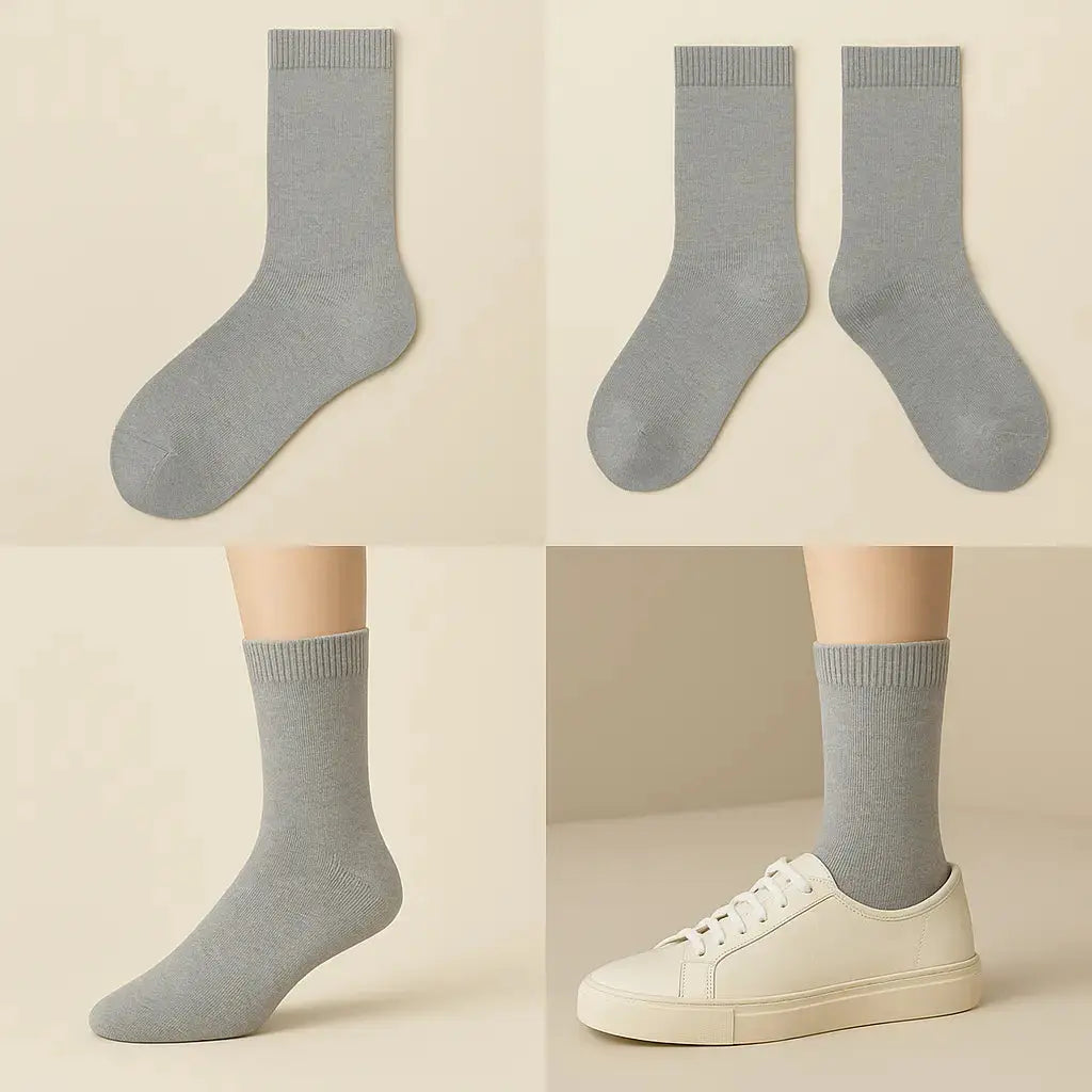 Chaussettes femmes Essential mollet coton gris clair galerie produit
