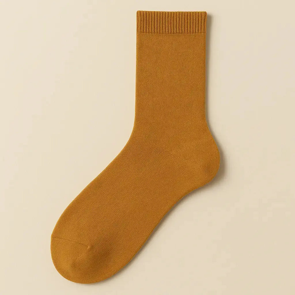 Chaussettes femmes Essential mollet coton jaune moutarde vue à plat