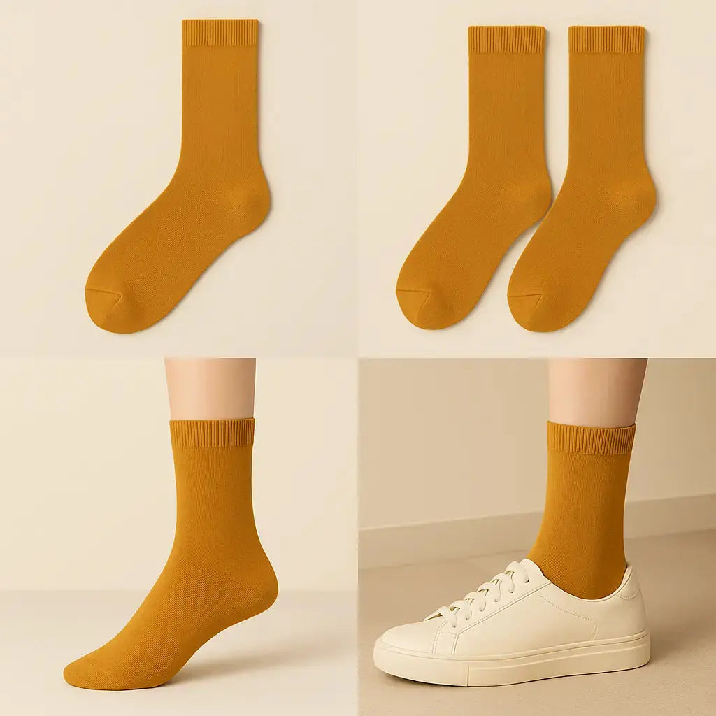 Chaussettes femmes Essential mollet coton jaune moutarde galerie produit