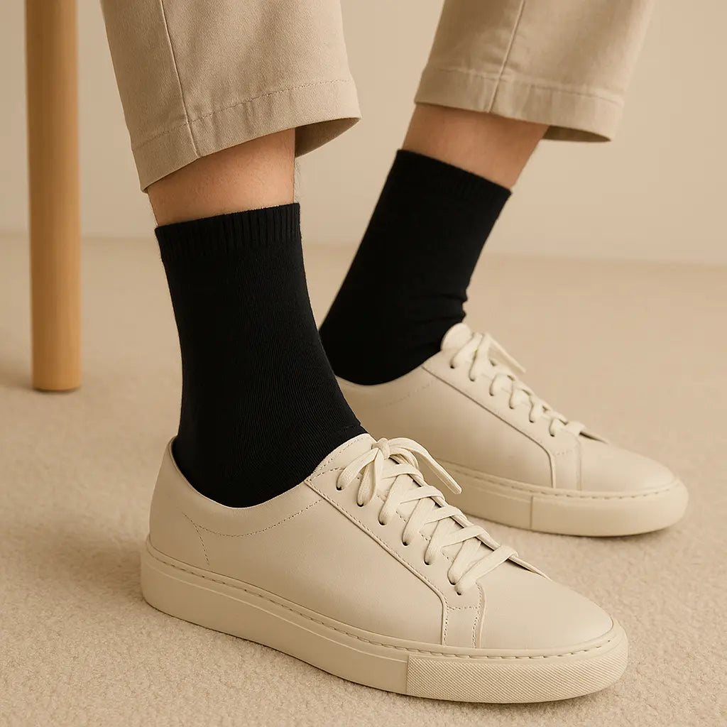 Chaussettes Femmes Essential Mollet Coton Noir en situation