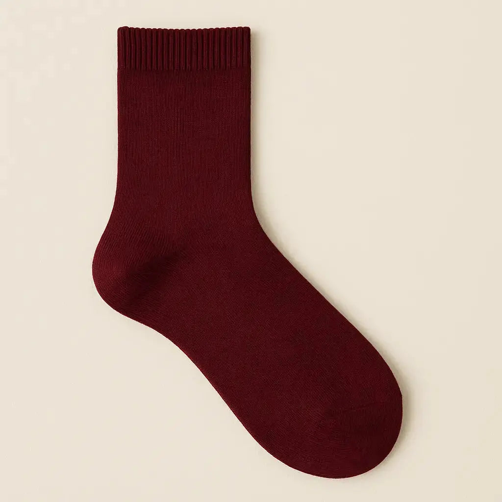Chaussettes femmes Essential mollet coton rouge bordeaux vue à plat