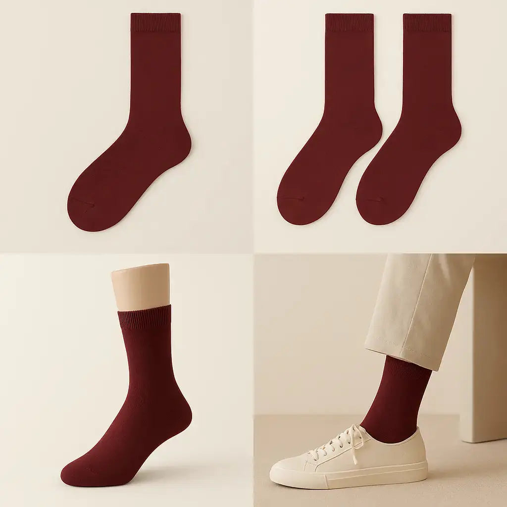 Chaussettes femmes Essential mollet coton rouge bordeaux galerie produit