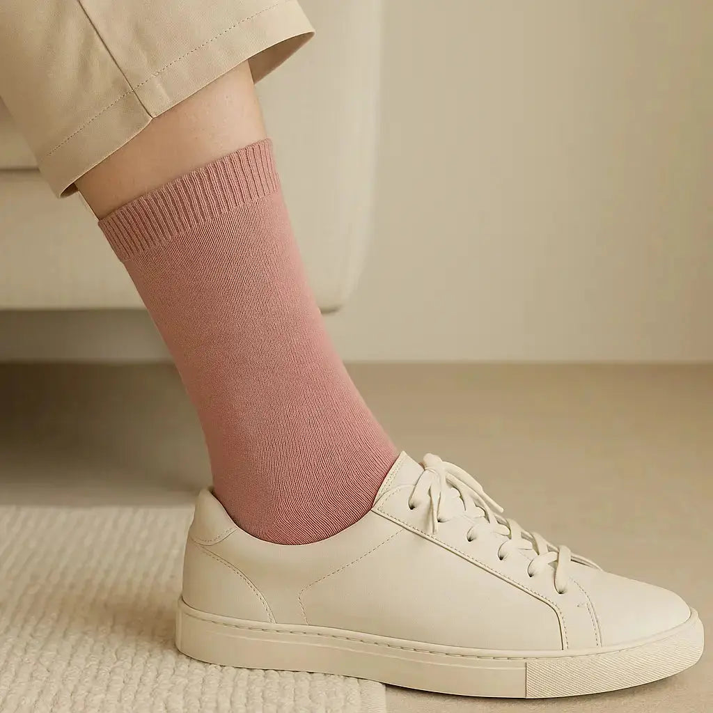 Chaussettes femmes Essential mollet coton rose clair en situation