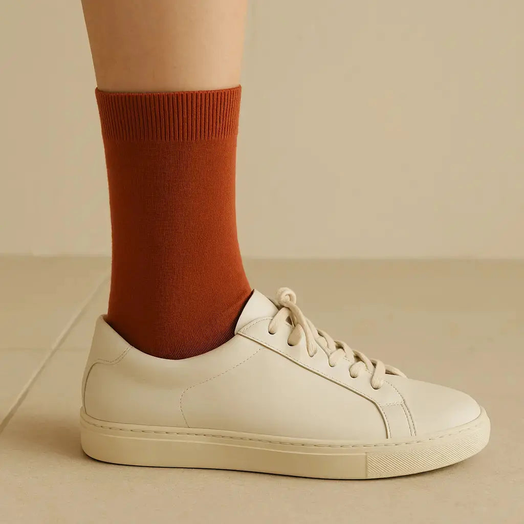 Chaussettes femmes Essential mollet en coton Terracotta avec chaussures