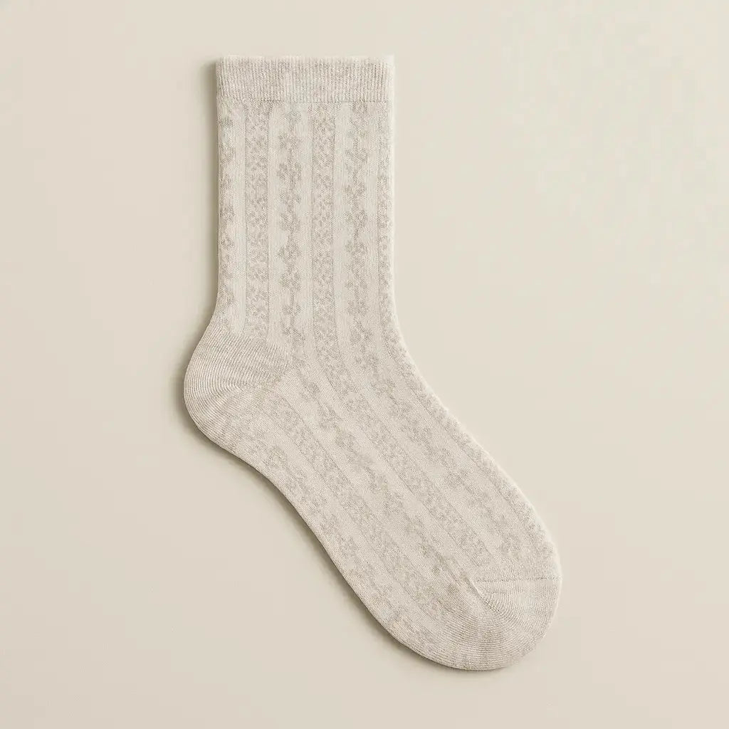 Chaussettes femmes Fleurs mollet en coton gris clair vue à plat