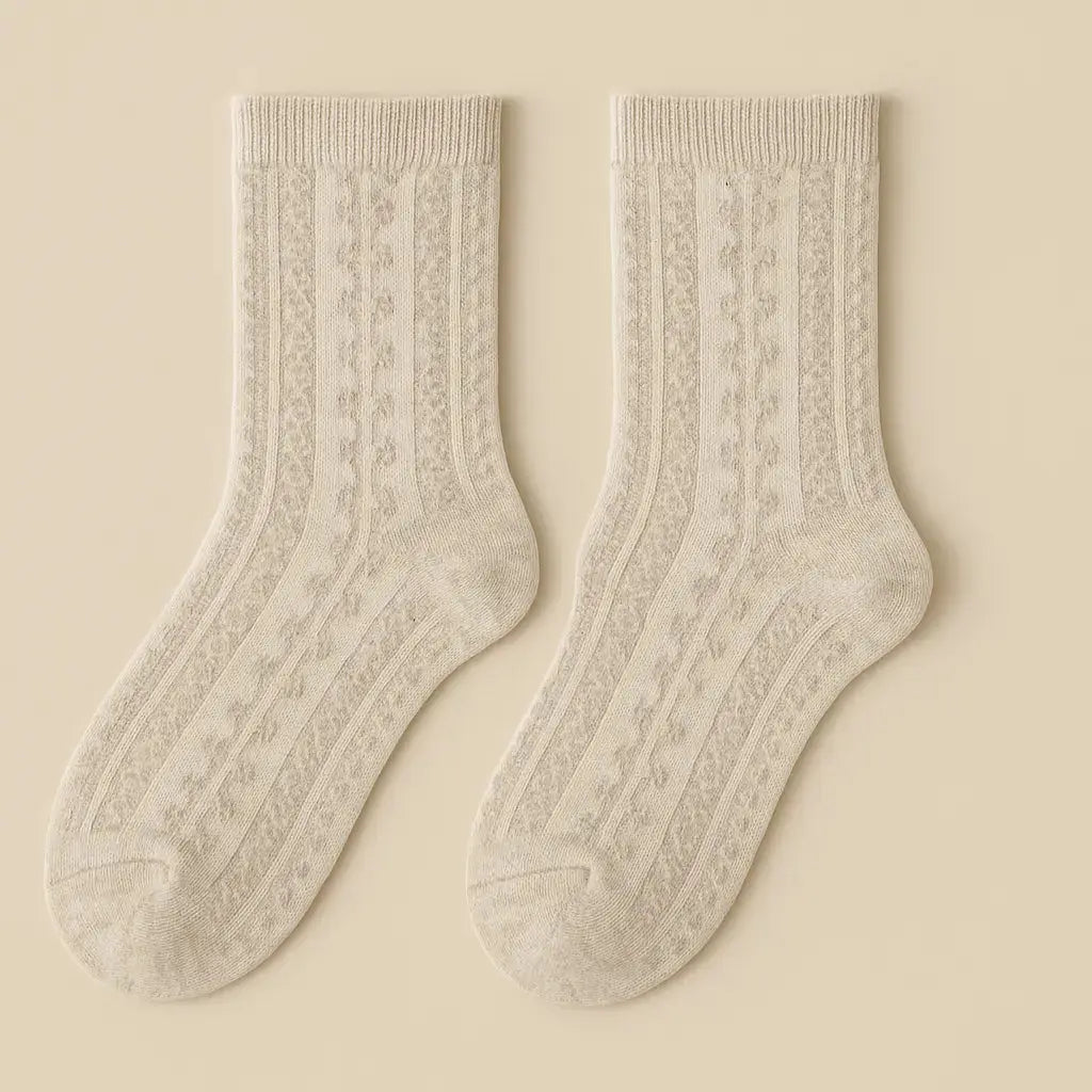 Chaussettes femmes Fleurs mollet en coton gris clair paire