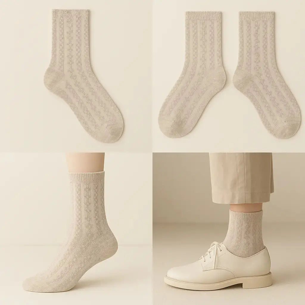 Chaussettes femmes Fleurs mollet en coton gris clair galerie produit