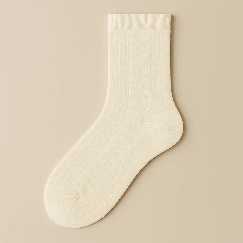 Chaussettes femmes Fleurs jaunes claires en coton mollet vue à plat