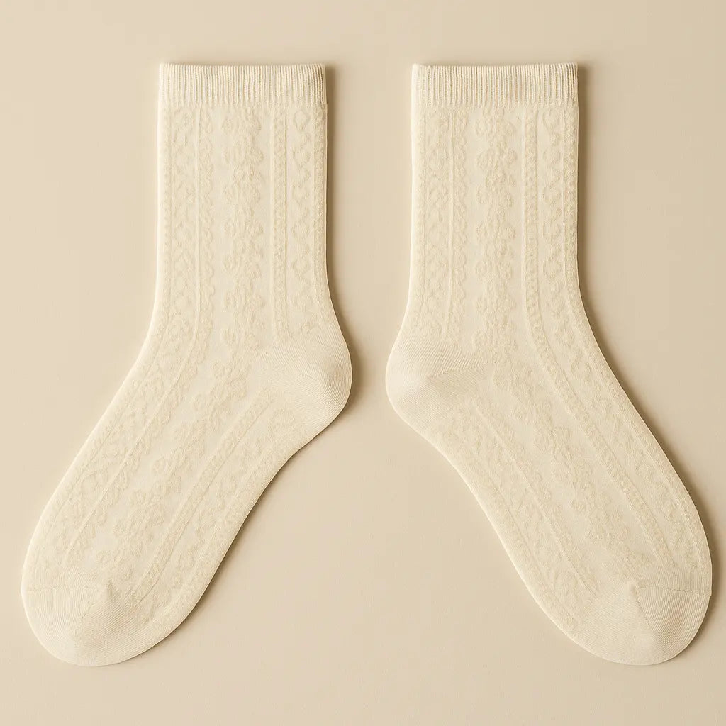 Chaussettes femmes Fleurs jaunes claires en coton mollet paire