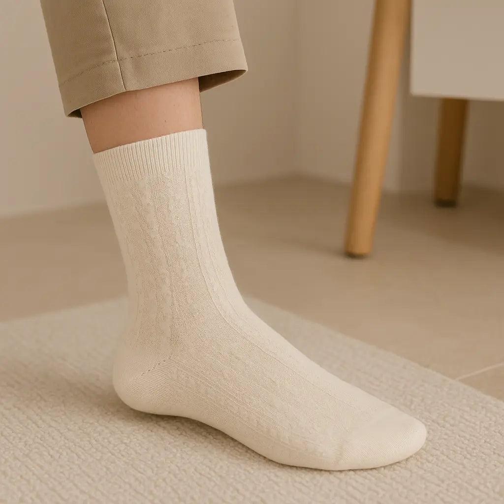 Chaussettes femmes Fleurs jaunes claires en coton mollet en situation
