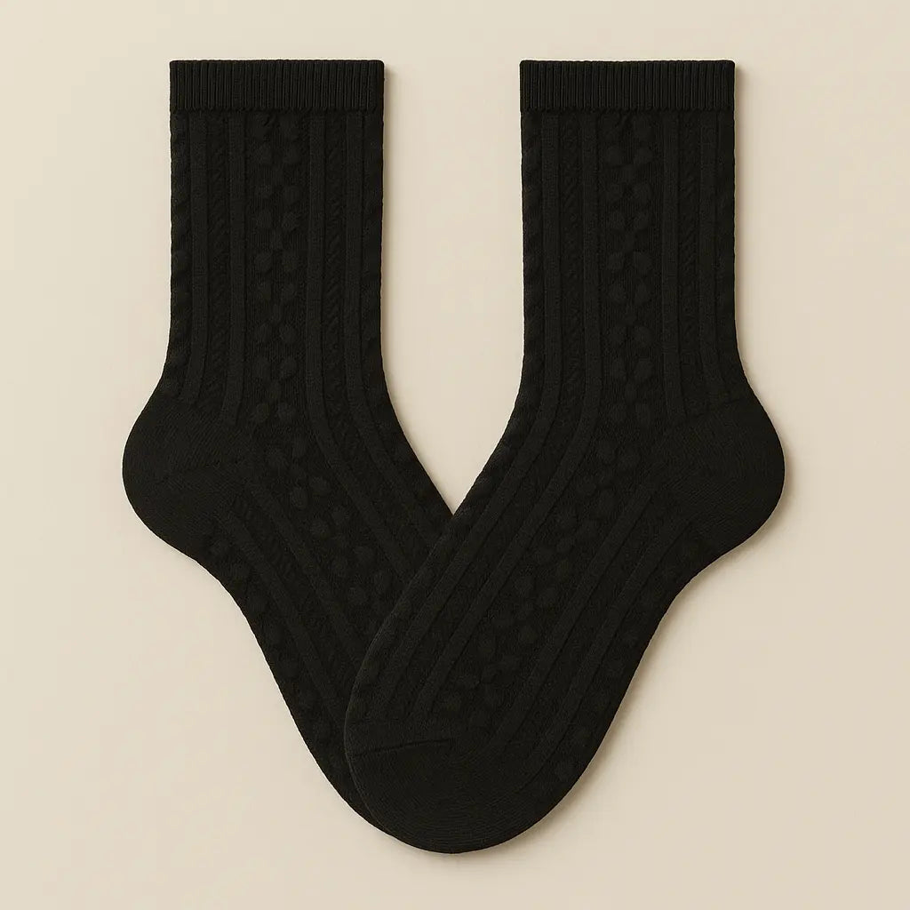Chaussettes femmes Fleurs noires en coton mi-mollet paire